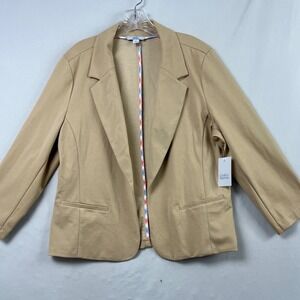 Croft & Barrow Blazer Women Large Tan Open Front Knit Notched Lapel